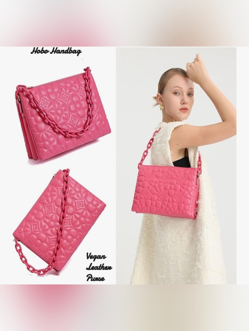 Chic Pink Quilted Clutch Shoulder Bag